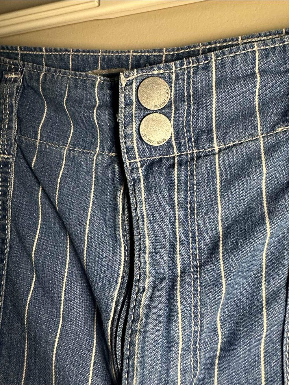Seven Jeans Blue Pinstripe Wide-Leg Pants - Picture 3 of 10